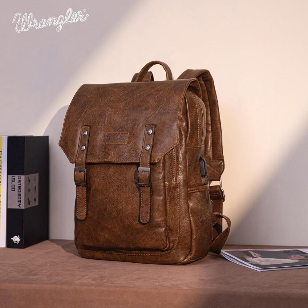 Women's Dark Brown Purse For Work Business Unisex Stylish Vegan Leather Backpack - Picture 2 of 6